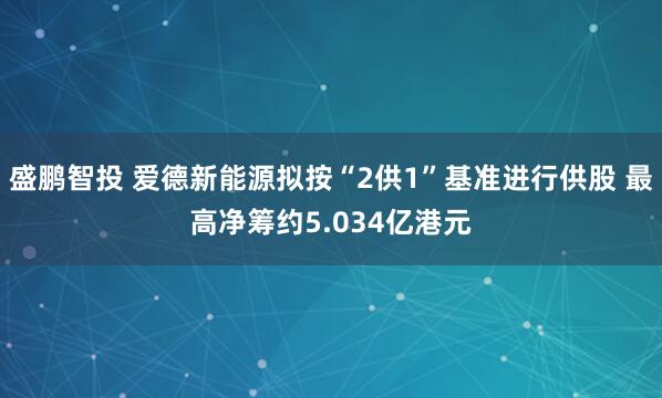 盛鹏智投 爱德新能源拟按“2供1”基准进行供股 最高净筹约5.034亿港元